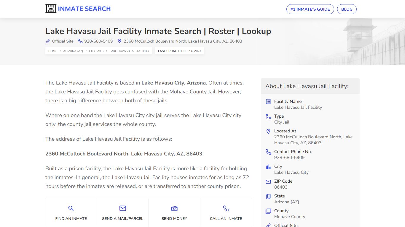 Lake Havasu Jail Facility Inmate Search | Roster | Lookup