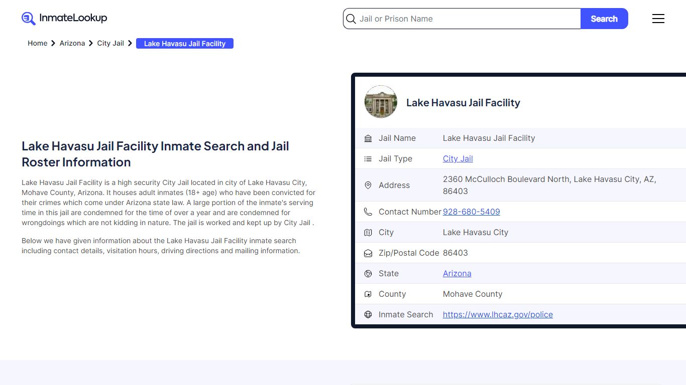 Lake Havasu Jail Facility Inmate Search, Jail Roster, Bookings, Arrests ...